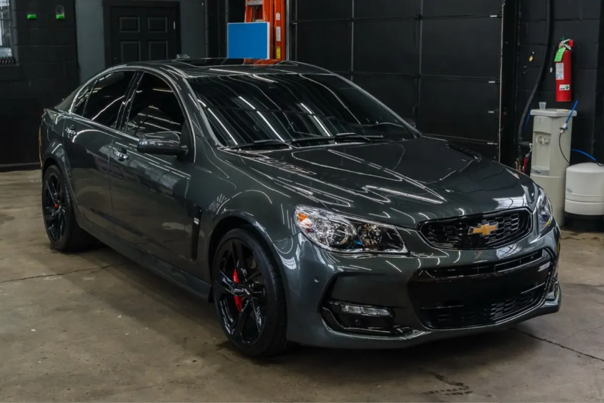 Front view of a gray Chevrolet SS sedan with window tint