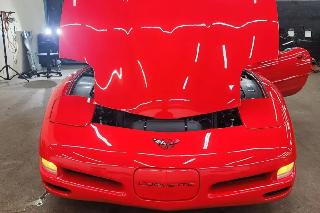 Front view of a Corvette after paint correction.
