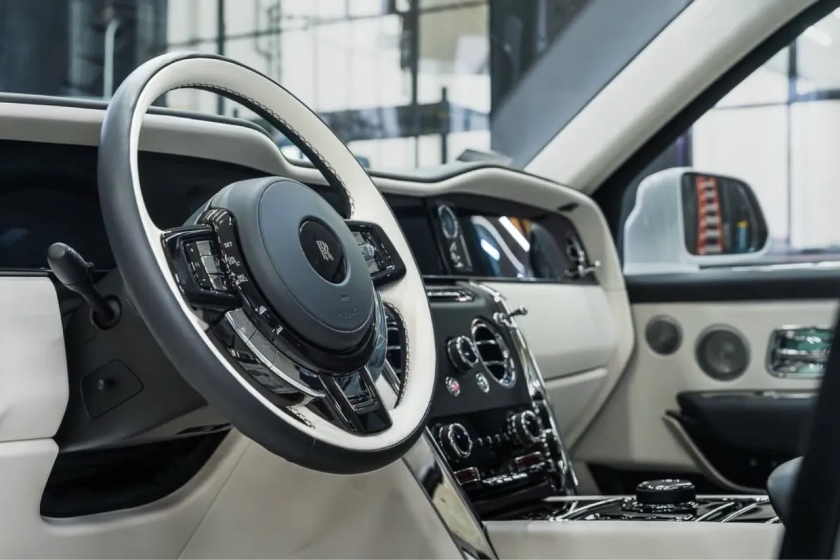 Luxury Rolls Royce interior after professional car detailing.