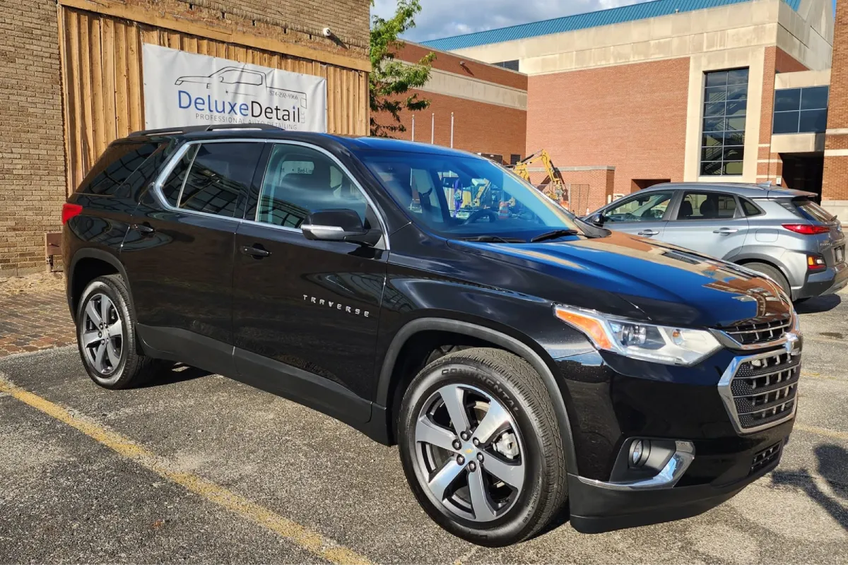 Ceramic-coated Chevrolet Traverse with a glossy black finish.
